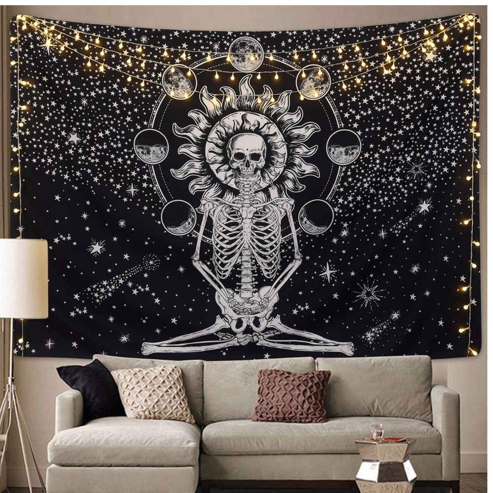 Skull Tapestry Night Sky Meditation Skeleton Art